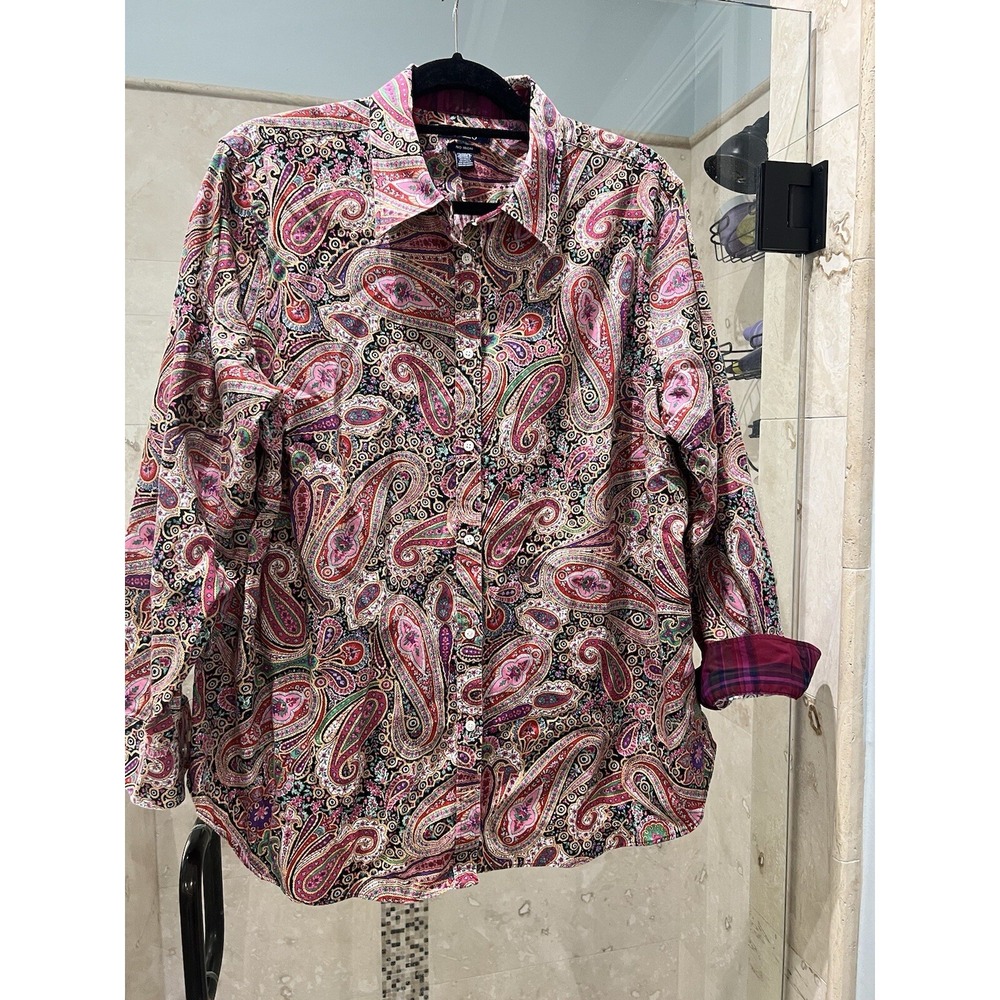Ralph Lauren Chaps Multi Paisley Long Sleeve Blouse Shirt 2X Fall Red